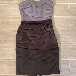 White House Black Market WHBM Strapless Bkack & Grey Satin Party Dress Size 4.